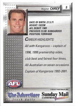 2003 Select The Advertiser-Sunday Mail AFL #5 Wayne Carey Back